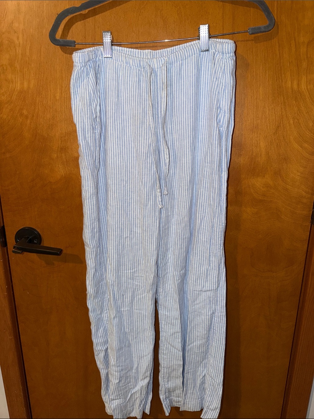 Hollister Light Blue & White Striped Drawstring Joggers